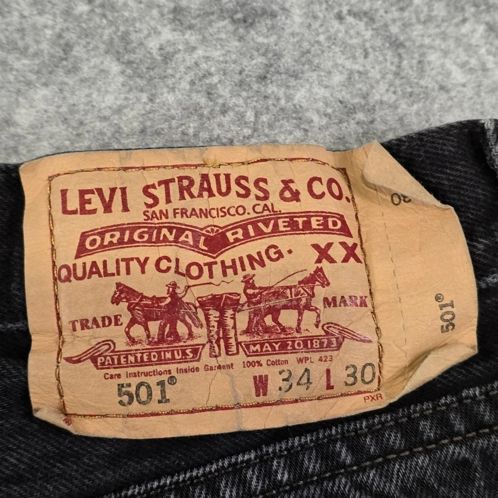 Levis 501 XX Jeans Mens 34x30 Black Button Fly Straight Leg Dark Denim Pants